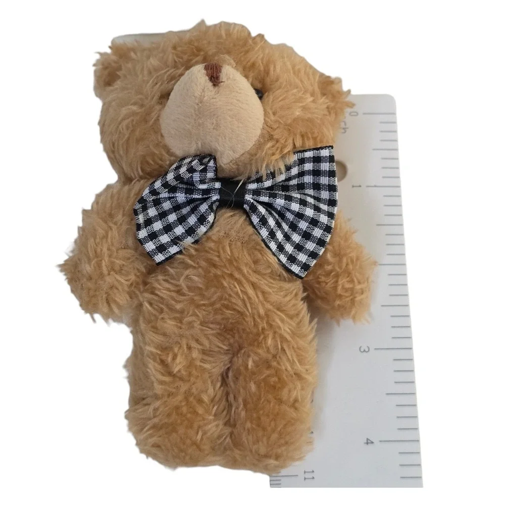 Teddy Bear Keychain Bag Charm Brown Plush Bear with Gingham Bow Tie 4.5 Inch‎